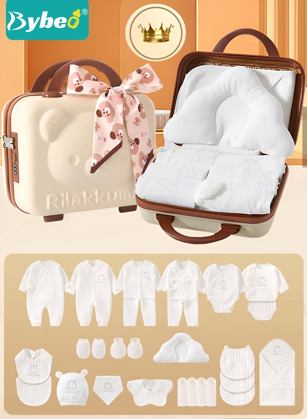 28PCS Newborn Baby Gifts Set, Newborn Layette Gift Set, Baby Clothes Accessories Set for Boys and Girls, Premium Cotton, Perfect Gift Box with Beautifully Suitcase for Spring Summer Autumn Winter