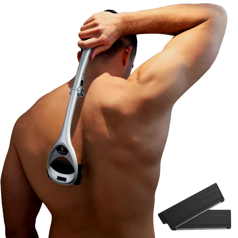 Bakblade 2.0 SilverBak Back Shavers for Men: DIY Hair Shaver, Safety Blade Technology & Ergonomic Handle, Wet & Dry Shaving (Extra Blades Included) - Image 1