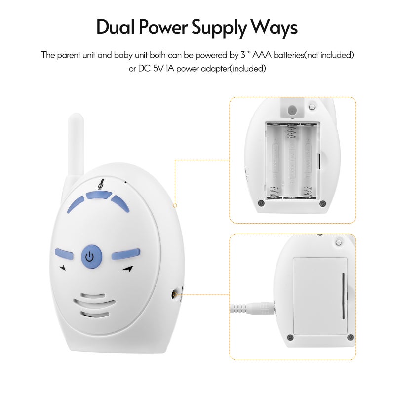 2.4G Wireless Audio Baby Monitor Max. 200M Transmission Range Built-in Microphone Speaker Two-Way Talk Audio Mnitoring Dual Power Supply Ways - Image 4
