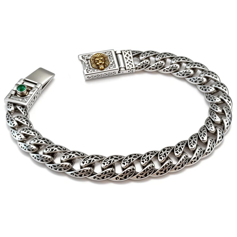 Silverso Italian Handmade Sterling Silver Mens Bracelets | Solid S925 Chain Bracelets | Men's Silver Bracelet Gift for Dad, Boyfriend, Son, My Man (8.6" Lion) - Image 1