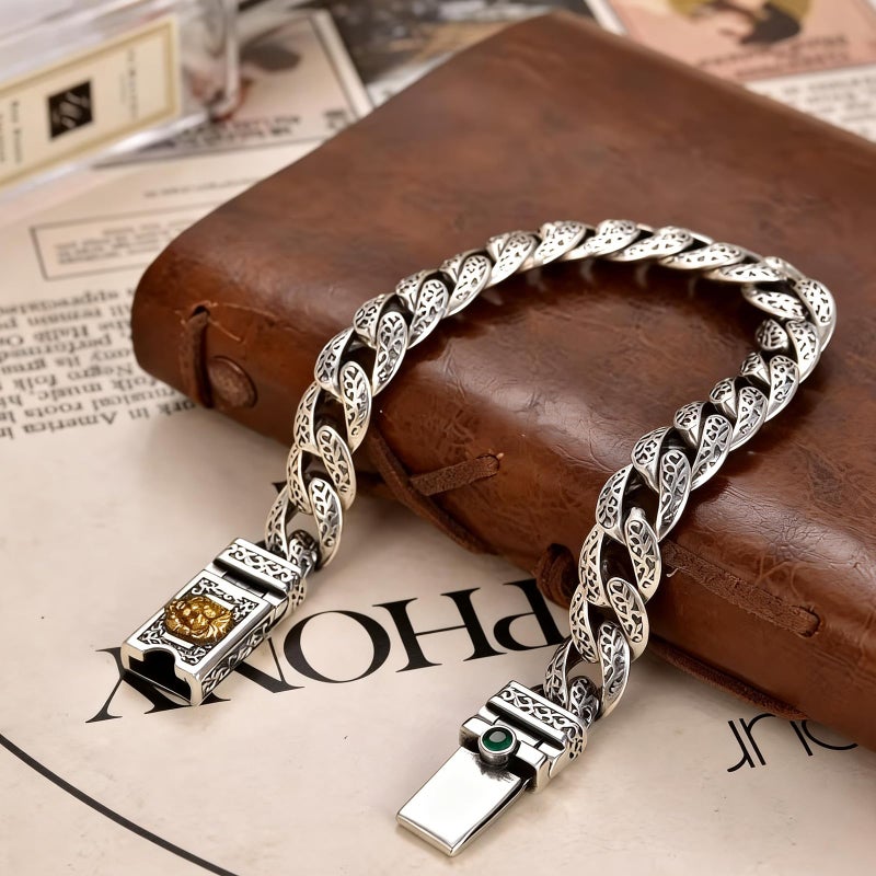 Silverso Italian Handmade Sterling Silver Mens Bracelets | Solid S925 Chain Bracelets | Men's Silver Bracelet Gift for Dad, Boyfriend, Son, My Man (8.6" Lion) - Image 3