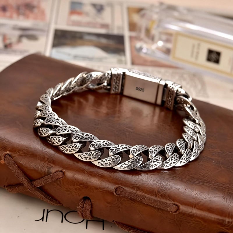 Silverso Italian Handmade Sterling Silver Mens Bracelets | Solid S925 Chain Bracelets | Men's Silver Bracelet Gift for Dad, Boyfriend, Son, My Man (8.6" Lion) - Image 2