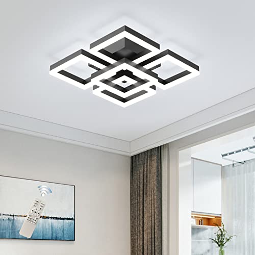 GEADI Modern LED Ceiling Light, 64W Dimmable Black Flush Mount Light 5-Square Ceiling Lamp with Remote Control, Acrylic Ceiling Chandelier Lighting for Living Room Bedroom Office, 3000K-6500K - Image 1