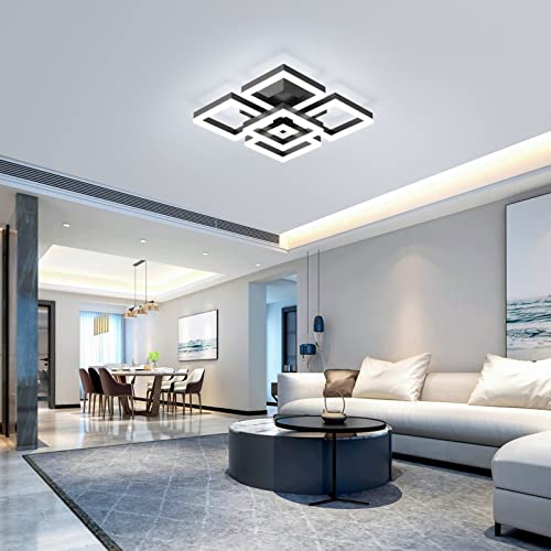 GEADI Modern LED Ceiling Light, 64W Dimmable Black Flush Mount Light 5-Square Ceiling Lamp with Remote Control, Acrylic Ceiling Chandelier Lighting for Living Room Bedroom Office, 3000K-6500K - Image 2
