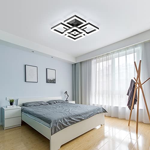 GEADI Modern LED Ceiling Light, 64W Dimmable Black Flush Mount Light 5-Square Ceiling Lamp with Remote Control, Acrylic Ceiling Chandelier Lighting for Living Room Bedroom Office, 3000K-6500K - Image 3