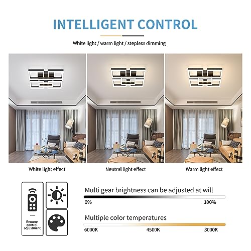 GEADI Modern LED Ceiling Light, 64W Dimmable Black Flush Mount Light 5-Square Ceiling Lamp with Remote Control, Acrylic Ceiling Chandelier Lighting for Living Room Bedroom Office, 3000K-6500K - Image 5