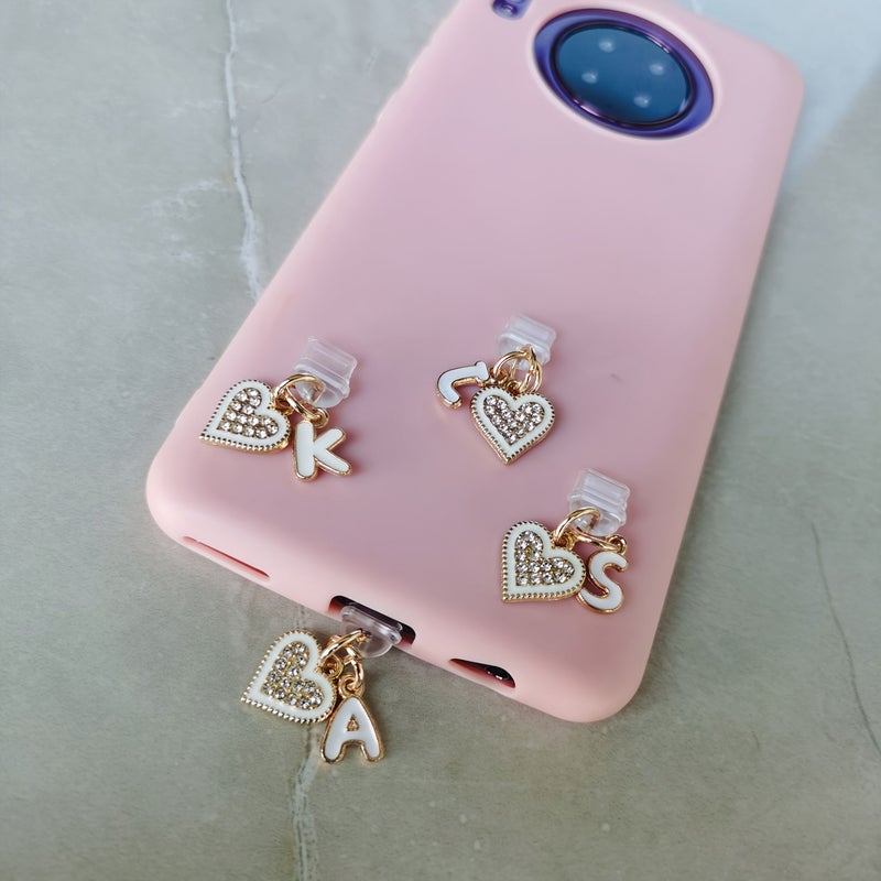 Diamond Embellished Heart Letter Phone Dust Plug For Type C Interface - Image 5