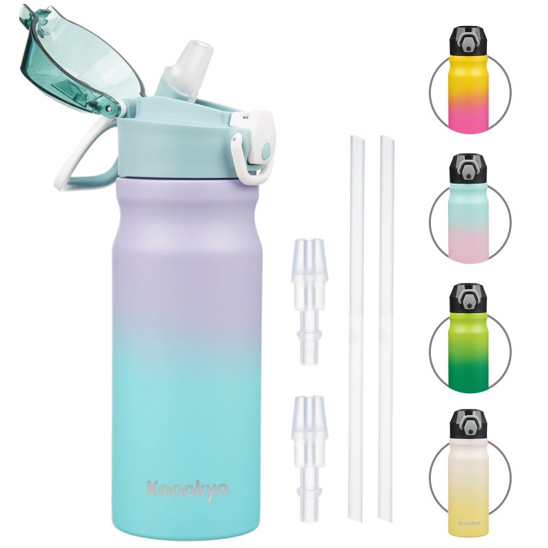 Konokyo Insulated Water Bottle with Straw and Carry Loop18 oz Stainless Steel Double Wall Vaccum Metal Water Flask with Leakproof LidLavender Green