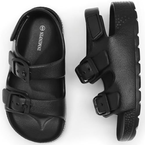 INMINPIN Toddler Boys Girls Buckle Sandals Comfort Open Toe Sandal with Adjustable Back Strap, Black, 7 Toddler - Image 2