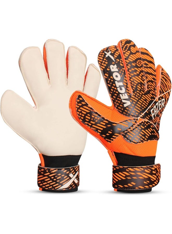Vector X FAZER Goalkeeper Gloves – Soccer Finger Save Gloves for Youth & Adults, Training & Matches, Size 8, White-Orange - Image 1