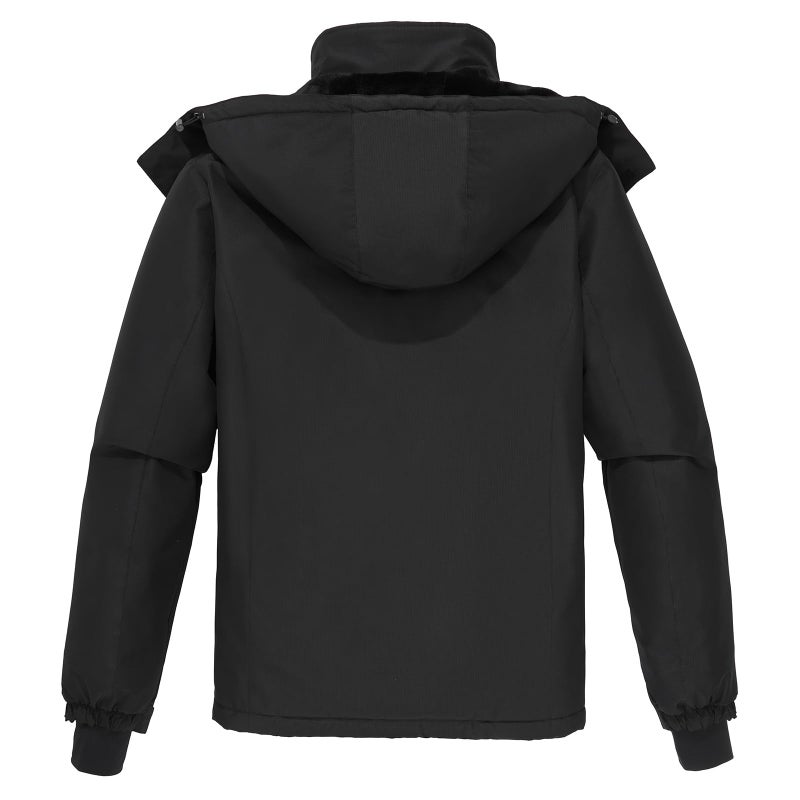 CAMEL CROWN Men's Ski Snow Jacket Waterproof Winter Snow Coat Windproof Warm Fleece Lining Hooded Parka Rain Jacket Pure Black S - Image 3