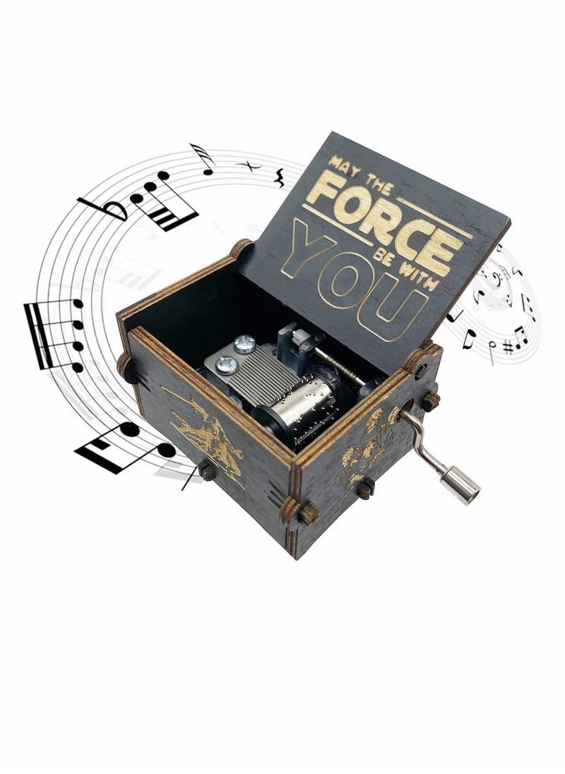 Generic - Star Wars Wooden Music Box, Hand Crank Vintage Musical Decor, Laser Engraved Mini Antique Gift for Weddings, Birthdays, and Special Occasions, Unique Home Decoration (Black) - Image 1