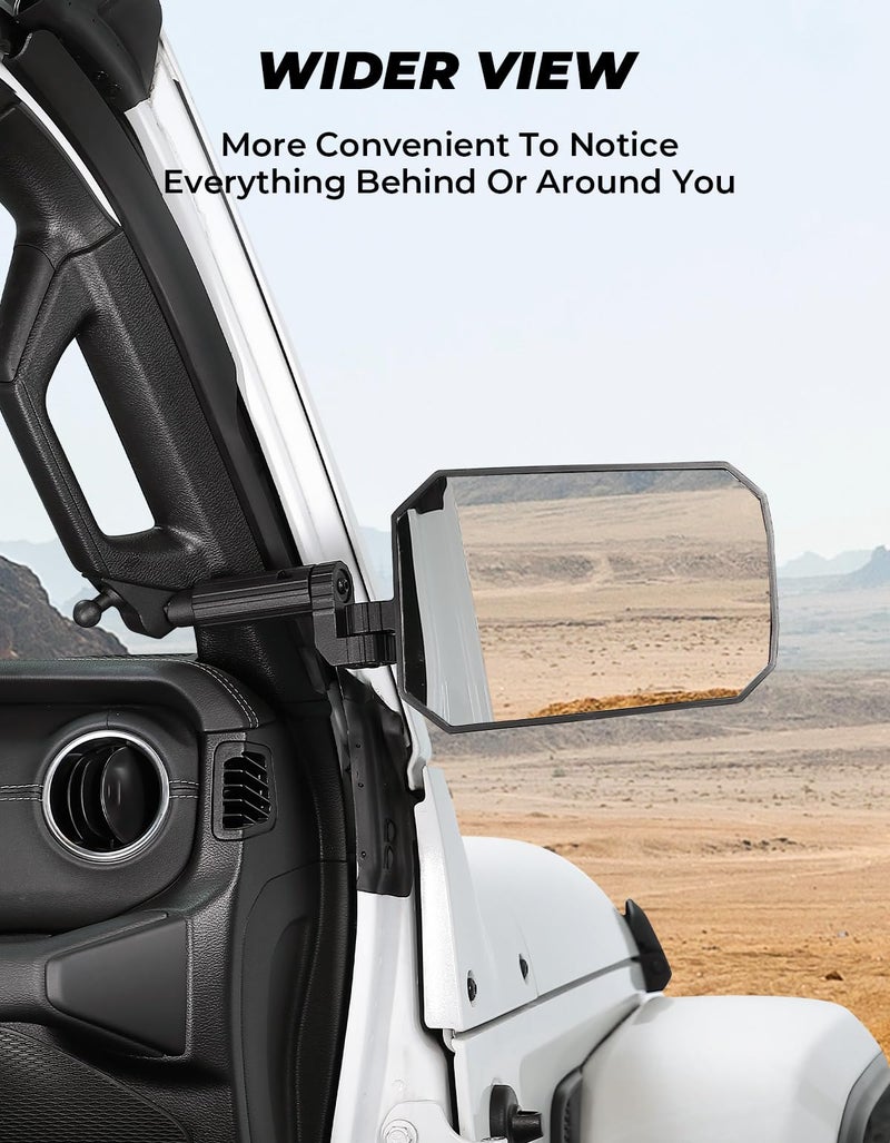 JOYTUTUS Mirrors Doors Off Compatible with 2018-2023 Wrangler JL/JLU & Gladiator JT, JL Side Mirrors with Ball Adapter, Wider View No Vibrate & Wobble (NOT FIT 2024-2026 Wrangler & Gladiator JT) - Image 2