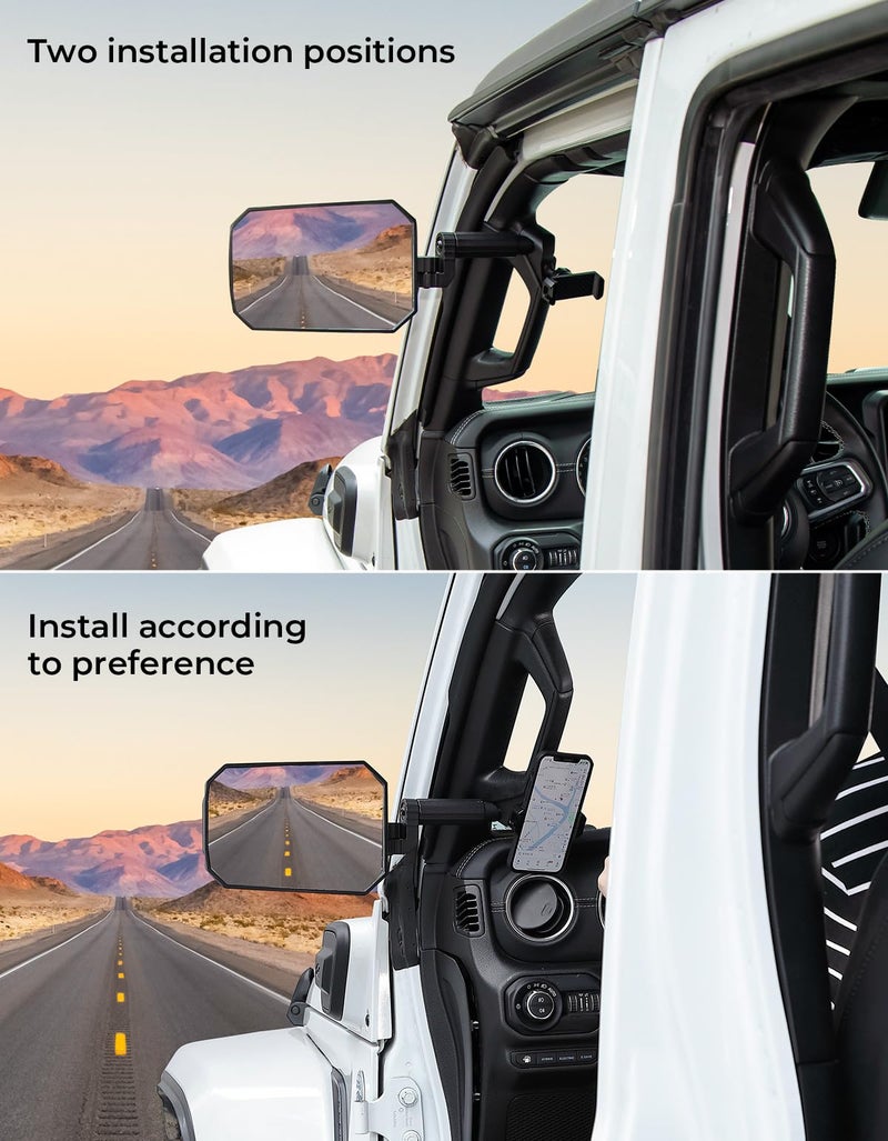 JOYTUTUS Mirrors Doors Off Compatible with 2018-2023 Wrangler JL/JLU & Gladiator JT, JL Side Mirrors with Ball Adapter, Wider View No Vibrate & Wobble (NOT FIT 2024-2026 Wrangler & Gladiator JT) - Image 3