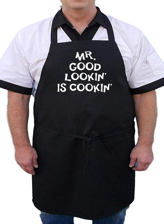 CoolAprons Apron and Chef Hat Set Mr. Good Lookin' Is Cookin', Black, BBQ Gift For Men, Funny Men's Aprons - Image 3