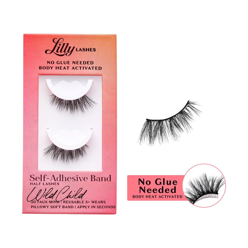 Lilly Lashes رموش ليلي ذاتية اللصق (رموش نصفية)، لا حاجة للصمغ، رموش تلتصق بحرارة الجسم، رموش ذاتية اللصق قابلة لإعادة الاستخدام حتى 5 مرات، سهلة التطبيق والإزالة (وايلد تشايلد) - Image 1