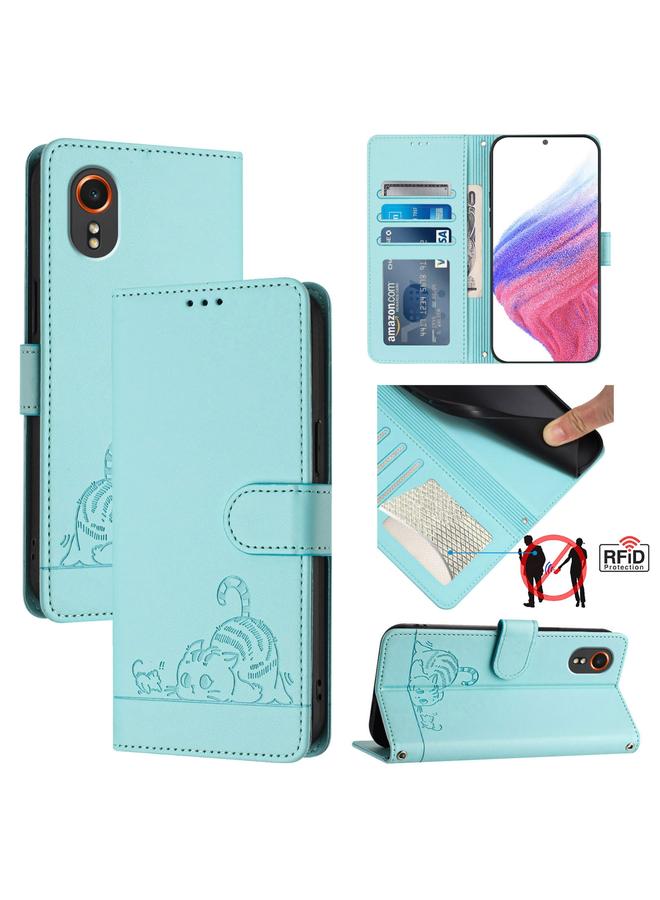 S-TOP Case For Samsung Galaxy Xcover7 Cat Rat Embossed Pattern RFID Leather Phone Case with Lanyard - Image 1