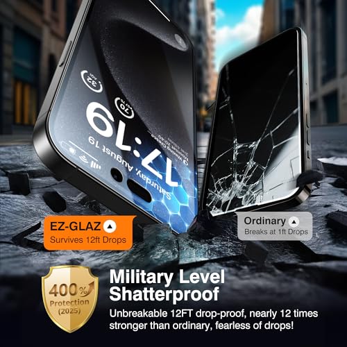 EZ-GLAZ-4 Pack iPhone 15 Pro Max Privacy Screen Protector(6.7'') With [2 Pcs Camera Lens Protector], Anti-Spy, 9H Hardness, Drop-Resistant, Case Friendly, Anti-Scratch & EZ-To-Install Tempered Glass - Image 4