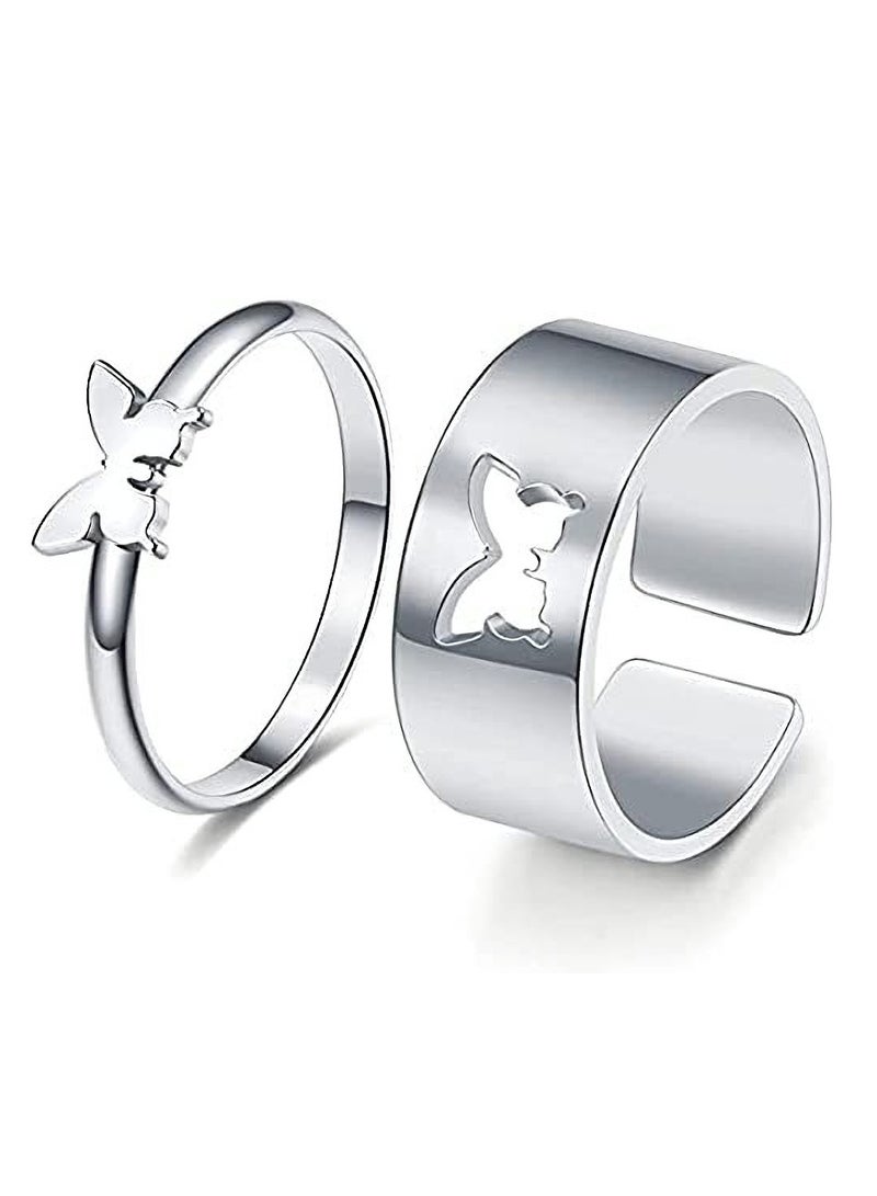 Couples Rings, Butterfly Love Wedding Ring Set, Matching Stainless Steel Couple Jewelry for Engagement (2PCS) - Image 1