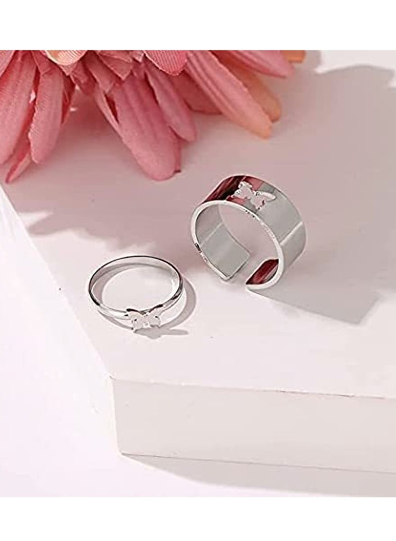 Couples Rings, Butterfly Love Wedding Ring Set, Matching Stainless Steel Couple Jewelry for Engagement (2PCS) - Image 2