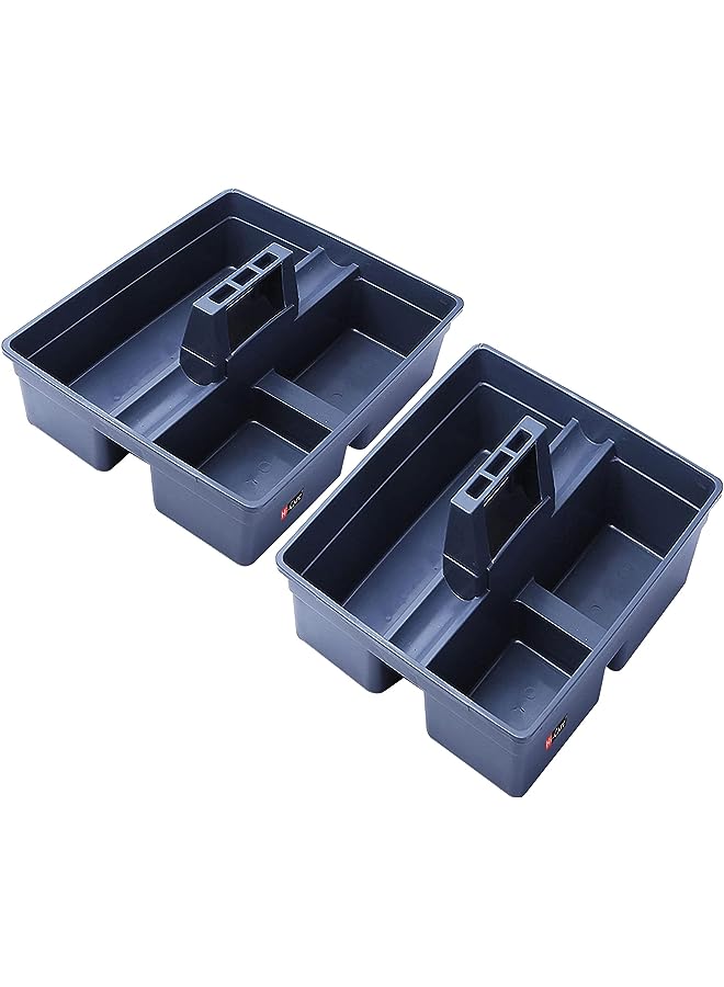 of 2 pcs] Hi-Care Caddy Carry Tray 3 Compartments Plastic Storage Tray With Portable Handle To Organize And Carry Tools, Cleaning Products Storage Organizers, Kitchen Organizers, And Storage  - Image 1