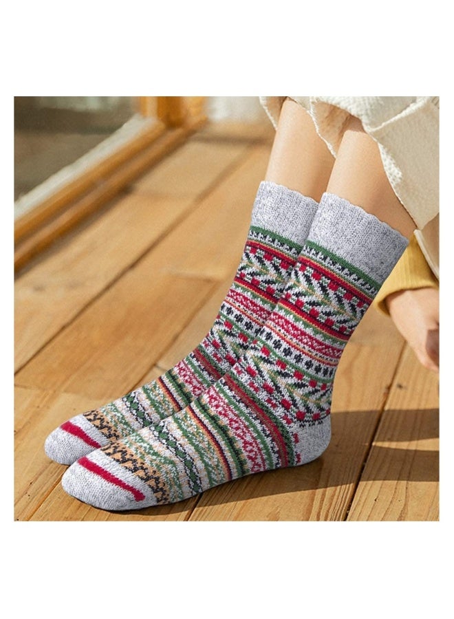 Womens Wool Socks, 5 Pairs Thick Knit Vintage Winter Warm Cozy Crew Socks Gifts - Image 5