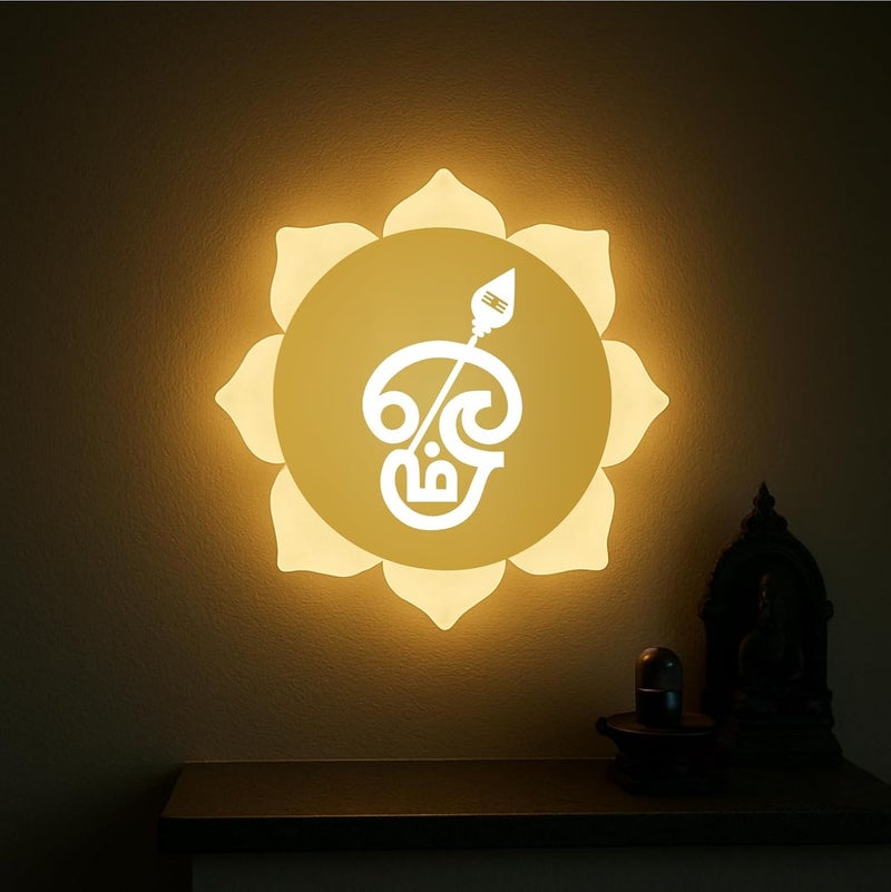 Lamp master Tamil Om LED Wall Light - Gold & Frosted Acrylic | Warm White | Ideal for Temple, Living Room, Bedroom, Pooja Room, Mandir, Shops, Hotel - Image 1
