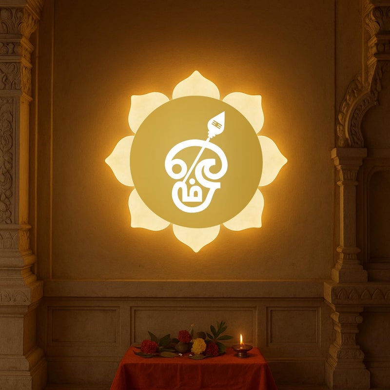 Lamp master Tamil Om LED Wall Light - Gold & Frosted Acrylic | Warm White | Ideal for Temple, Living Room, Bedroom, Pooja Room, Mandir, Shops, Hotel - Image 4