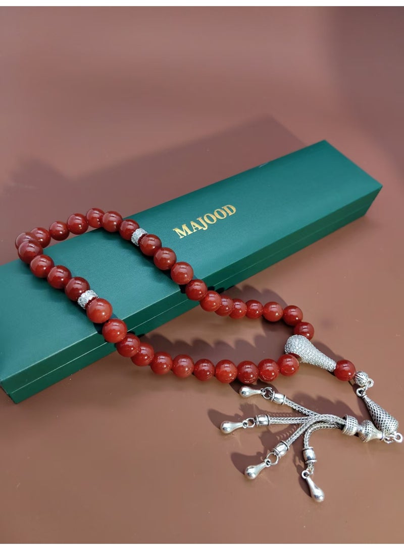 موجود MAJOOD/33 حبات صلاة من العقيق الأحمر الحقيقي/مسبحة/10 مم/للرجال والنساء - Image 5