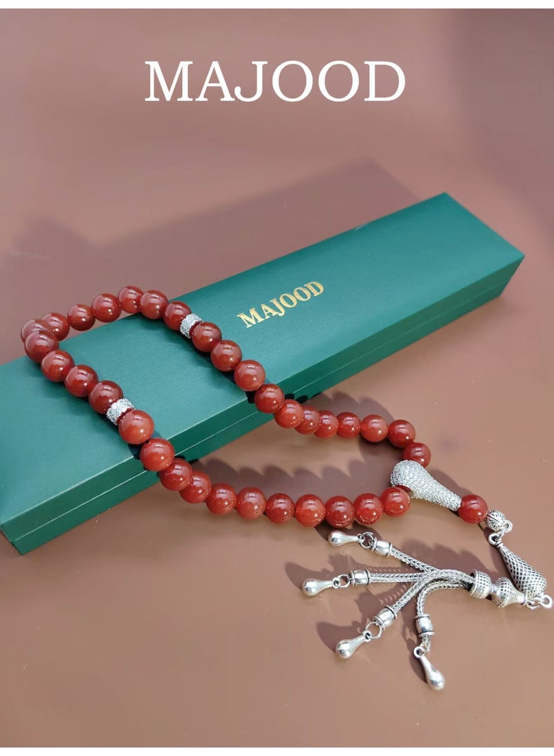 موجود MAJOOD/33 حبات صلاة من العقيق الأحمر الحقيقي/مسبحة/10 مم/للرجال والنساء - Image 1