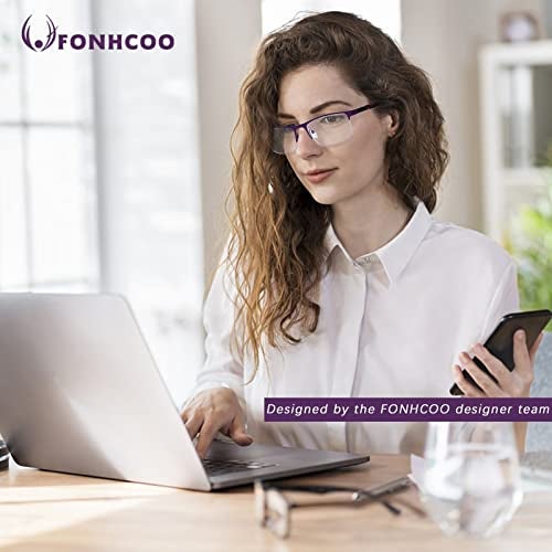 FONHCOO Reading Glasses for Women Men, Blue Light Blocking Reading Glasses Metal Half Frame Computer Readers (Purple 1.5) - Image 2