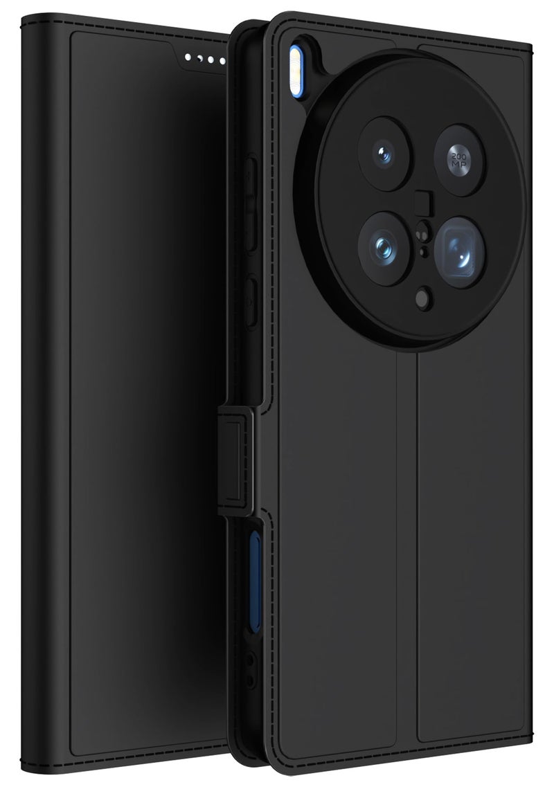 Kapa Noble Slim Magnetic Leather Flip Case Cover for Vivo X200 Ultra | Card Holder Stand Flip Wallet Case (Black) - Image 1