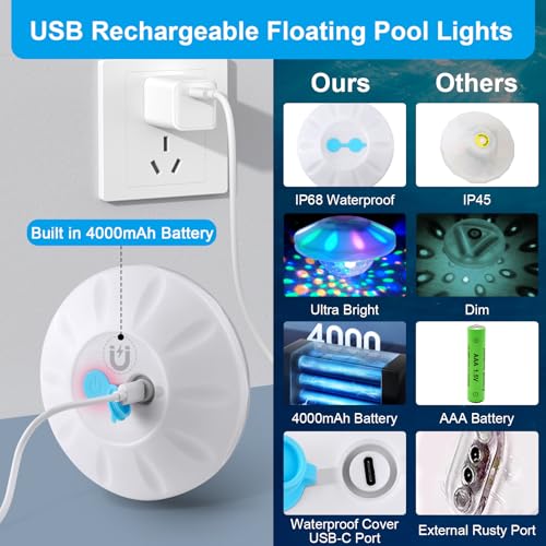 TEPENAR Rechargeable Floating Pool Lights: Remote Control Pool Lights That Float with 6 Dynamic Lighting IP68 Waterproof RGB Upper and Lower Floating Lights for Hot Tub Pool Garden Party 1 Pack - Image 4