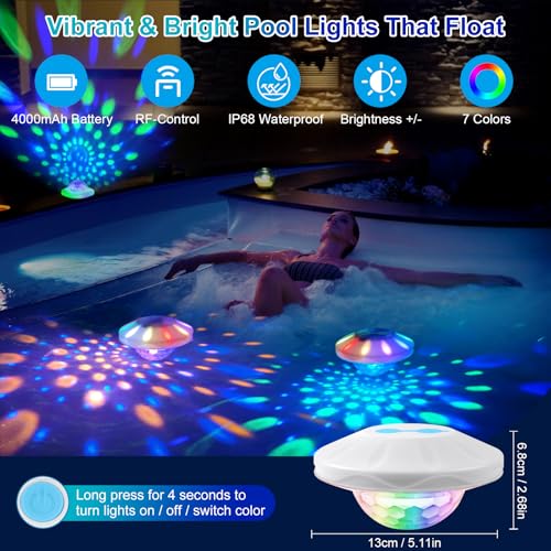 TEPENAR Rechargeable Floating Pool Lights: Remote Control Pool Lights That Float with 6 Dynamic Lighting IP68 Waterproof RGB Upper and Lower Floating Lights for Hot Tub Pool Garden Party 1 Pack - Image 3