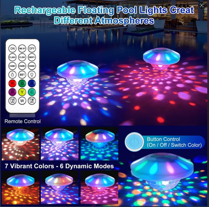 TEPENAR Rechargeable Floating Pool Lights: Remote Control Pool Lights That Float with 6 Dynamic Lighting IP68 Waterproof RGB Upper and Lower Floating Lights for Hot Tub Pool Garden Party 1 Pack - Image 2