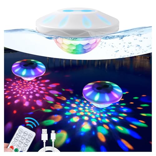 TEPENAR Rechargeable Floating Pool Lights: Remote Control Pool Lights That Float with 6 Dynamic Lighting IP68 Waterproof RGB Upper and Lower Floating Lights for Hot Tub Pool Garden Party 1 Pack - Image 1