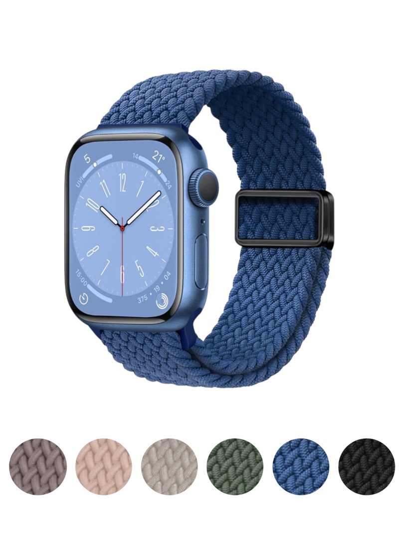 أركس سوار ساعة آبل نايلون مضفّر مرن بمشبك مغناطيسي – متوافق مع مقاسات 44/45/46/49 مم لسلاسل Apple Watch 3–11/SE/Ultra – أزرق - Image 1