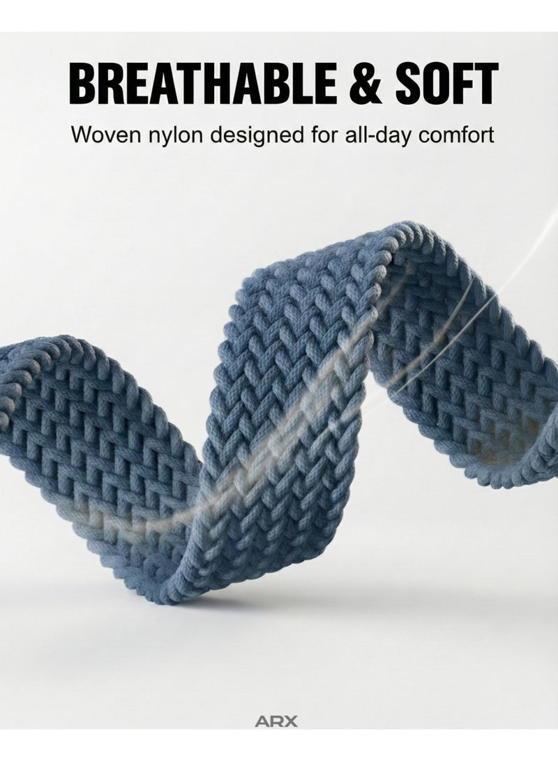 أركس سوار ساعة آبل نايلون مضفّر مرن بمشبك مغناطيسي – متوافق مع مقاسات 44/45/46/49 مم لسلاسل Apple Watch 3–11/SE/Ultra – أزرق - Image 4