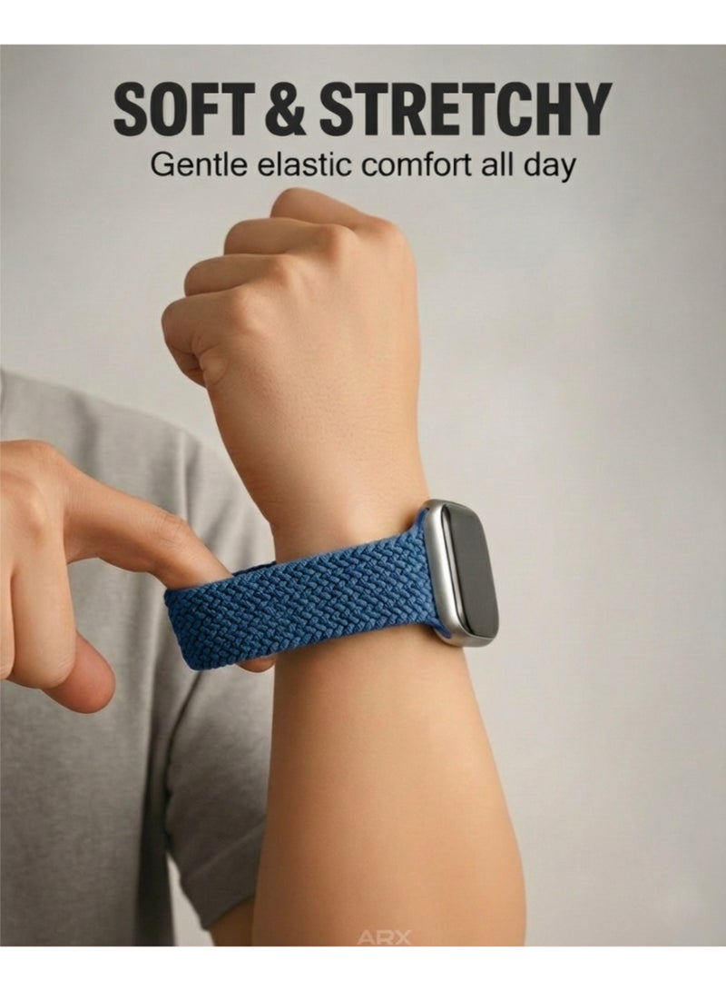 أركس سوار ساعة آبل نايلون مضفّر مرن بمشبك مغناطيسي – متوافق مع مقاسات 44/45/46/49 مم لسلاسل Apple Watch 3–11/SE/Ultra – أزرق - Image 5