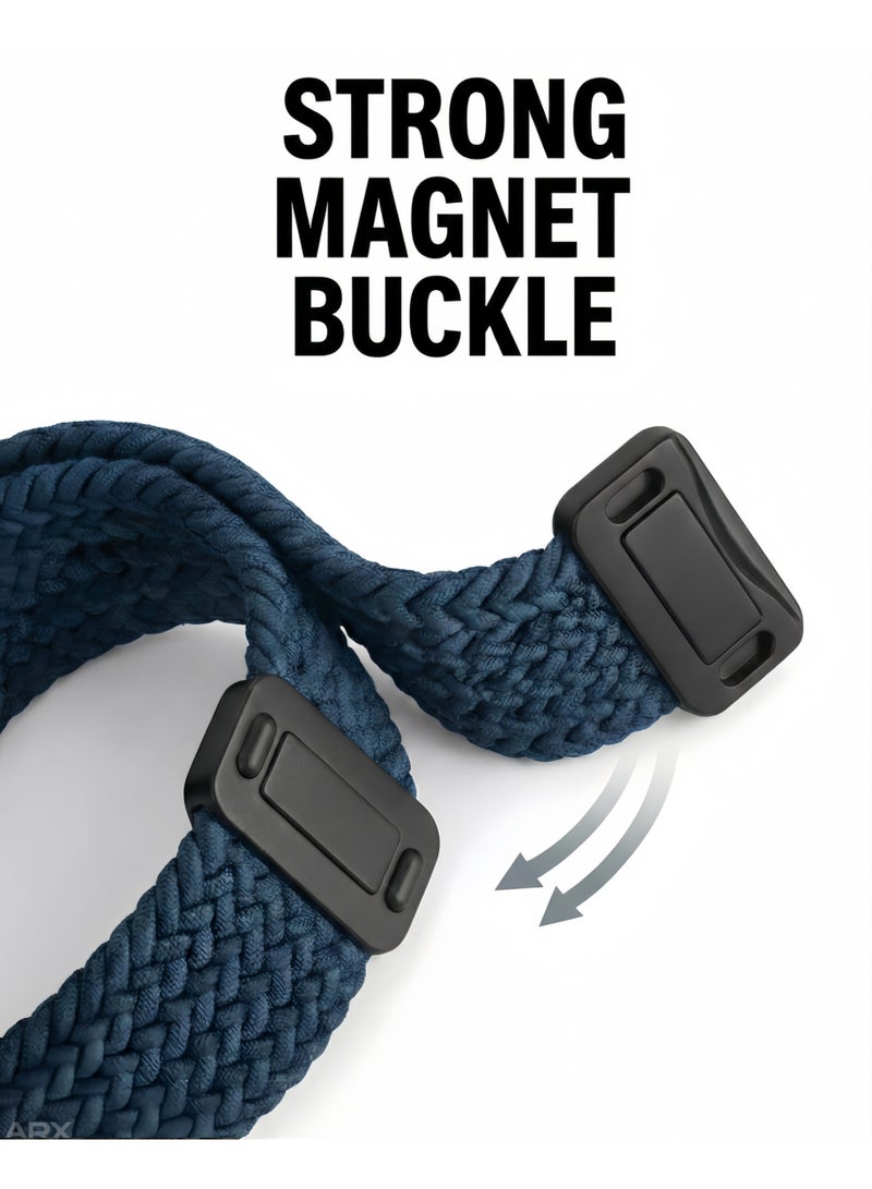 أركس سوار ساعة آبل نايلون مضفّر مرن بمشبك مغناطيسي – متوافق مع مقاسات 44/45/46/49 مم لسلاسل Apple Watch 3–11/SE/Ultra – أزرق - Image 3