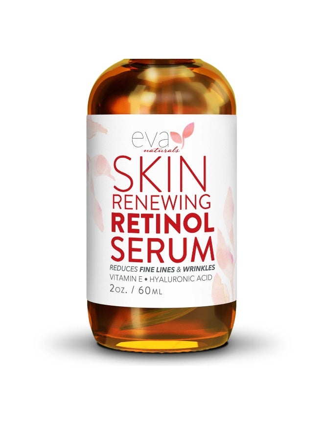 Eva Naturals Retinol Serum for Face with Hyaluronic Acid & Vitamin E - For Anti-Aging, Fine Lines, Wrinkles, Resurfacing, Acne Marks and Scars, Skin Brightening, Dark Spot Correction Night Serum - 2oz - Image 1