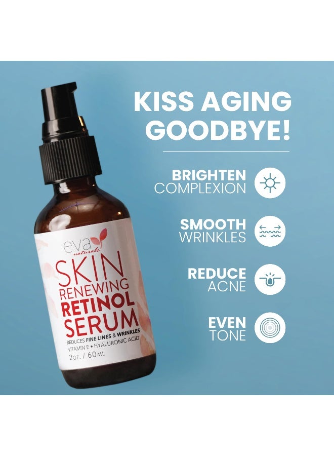 Eva Naturals Retinol Serum for Face with Hyaluronic Acid & Vitamin E - For Anti-Aging, Fine Lines, Wrinkles, Resurfacing, Acne Marks and Scars, Skin Brightening, Dark Spot Correction Night Serum - 2oz - Image 2