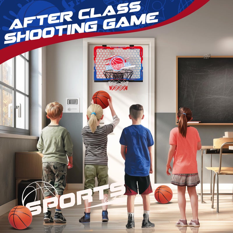 flybakiz Mini Indoor Basketball Hoop,Over The Door Bedroom Office for 3-12 Year Old Kids Boys Birthday Christmas - Image 2