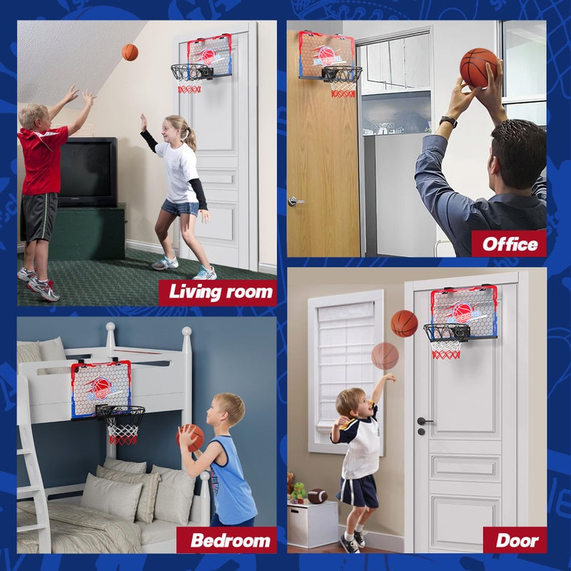 flybakiz Mini Indoor Basketball Hoop,Over The Door Bedroom Office for 3-12 Year Old Kids Boys Birthday Christmas - Image 5