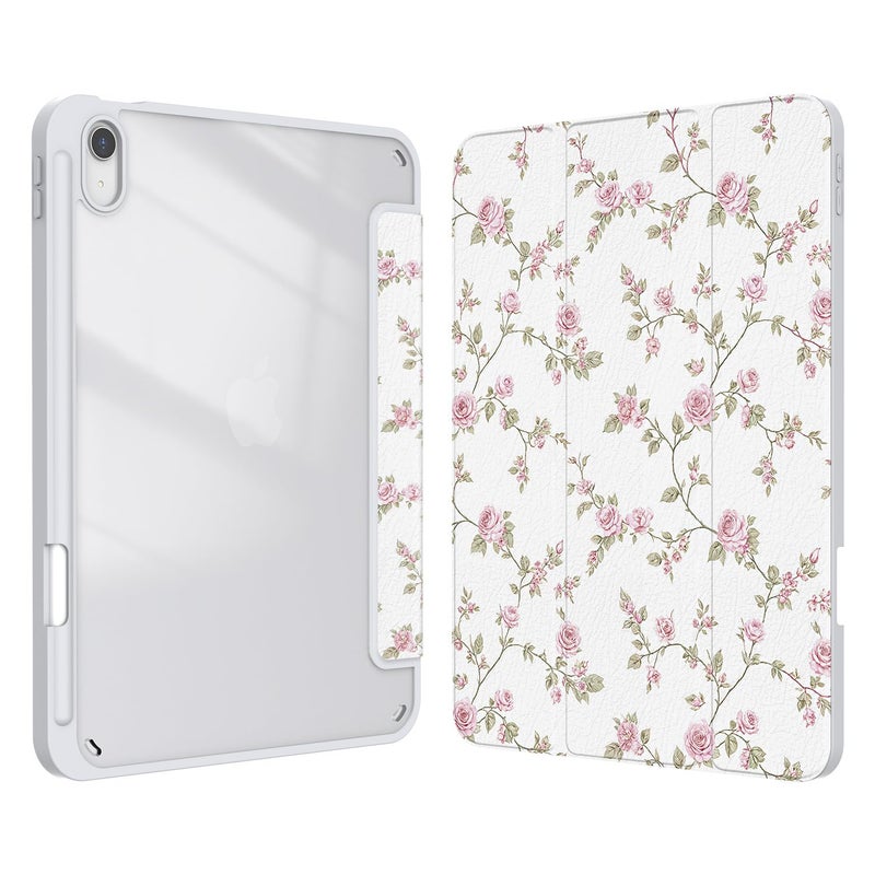 Xkladz Case for iPad (A16) 11th Generation (2025) 11 inch, iPad 10th Generation (2022) 10.9 inch, Case with Pencil Holder, Clear Back Cover Cute Design for Women Girl, Auto Sleep/Wake, Pink Flower - Image 1