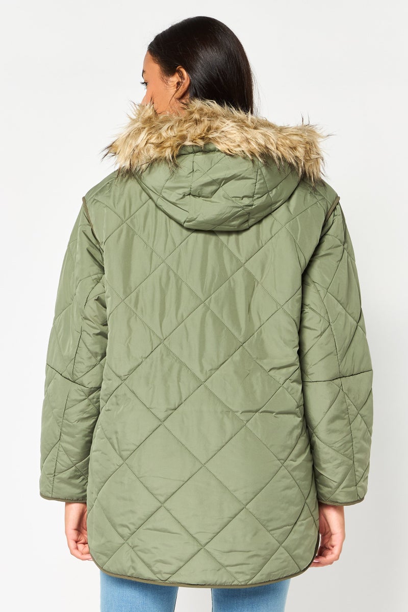 American Eagle Women Quilted Puffer Jacket, Olive - Image 4