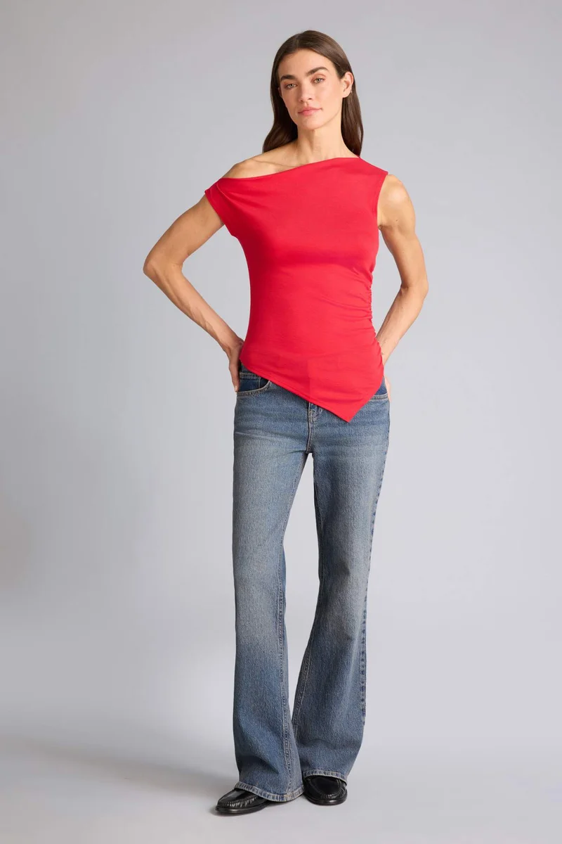 ديفاكتو Slim Fit One Shoulder Ribbed T-Shirt
