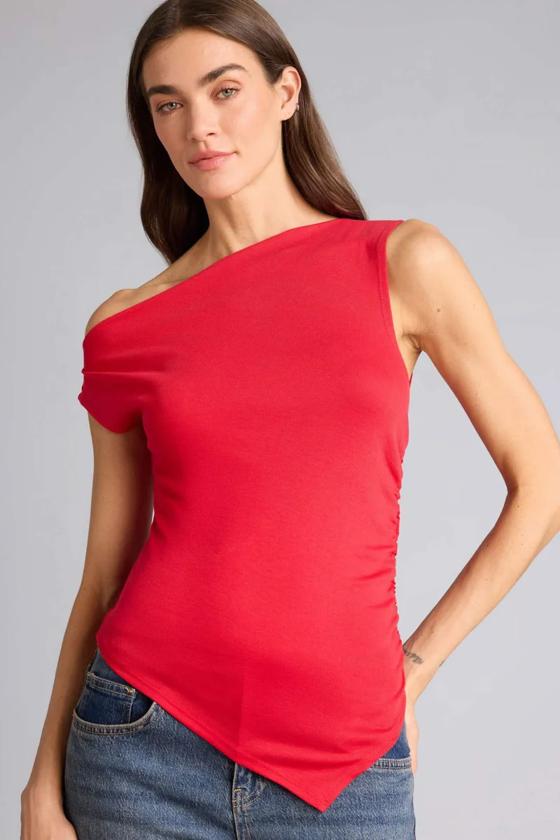 ديفاكتو Slim Fit One Shoulder Ribbed T-Shirt