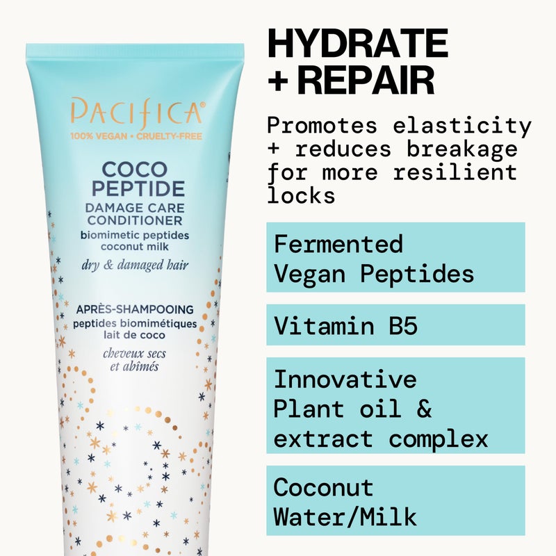 Pacifica Coco Peptide Damage Care Shampoo & Conditioner Set â€“ Repairing Hair Care for Dry Damaged Hair Vegan Collagen & Peptides for Split Ends & Breakage Sulfate Free Clean Vegan Dermatologist Tested - Image 2