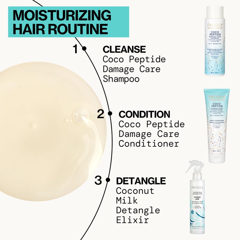 Pacifica Coco Peptide Damage Care Shampoo & Conditioner Set â€“ Repairing Hair Care for Dry Damaged Hair Vegan Collagen & Peptides for Split Ends & Breakage Sulfate Free Clean Vegan Dermatologist Tested - Image 5